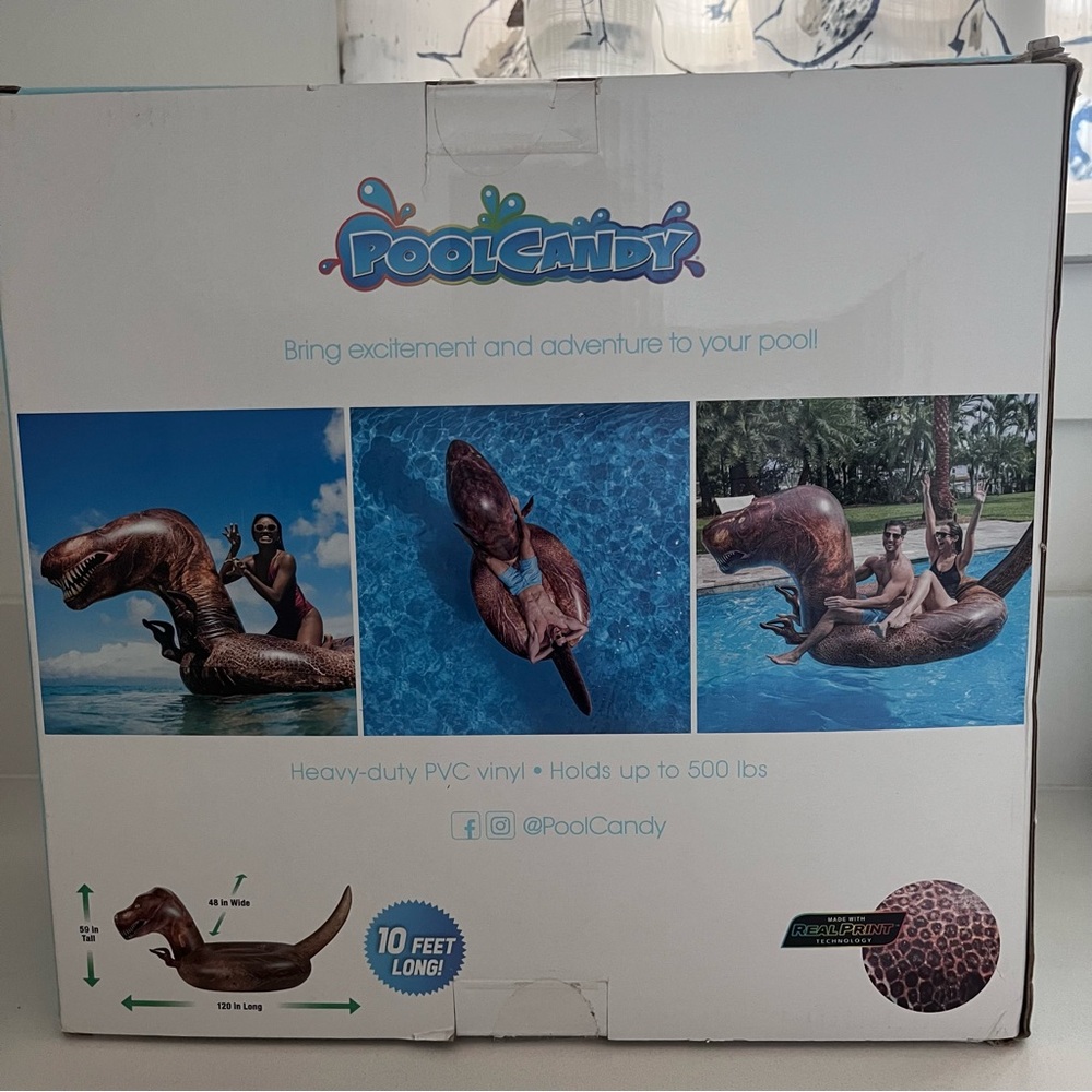 POOL CANDY Gigantic T-Rex Inflatable Beach & Pool Float Raft 120 Inches Long - Picture 6 of 7